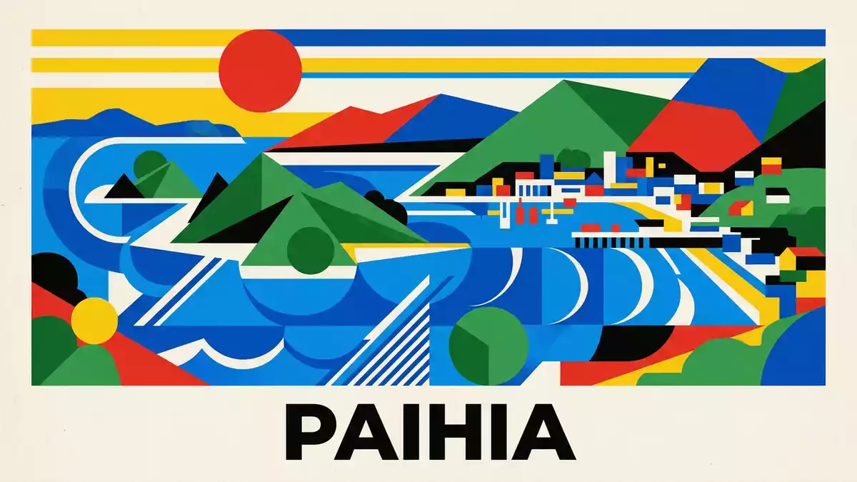 Bauhaus-Poster als Abstraktion von Bay of Islands in Paihia, Neuseeland