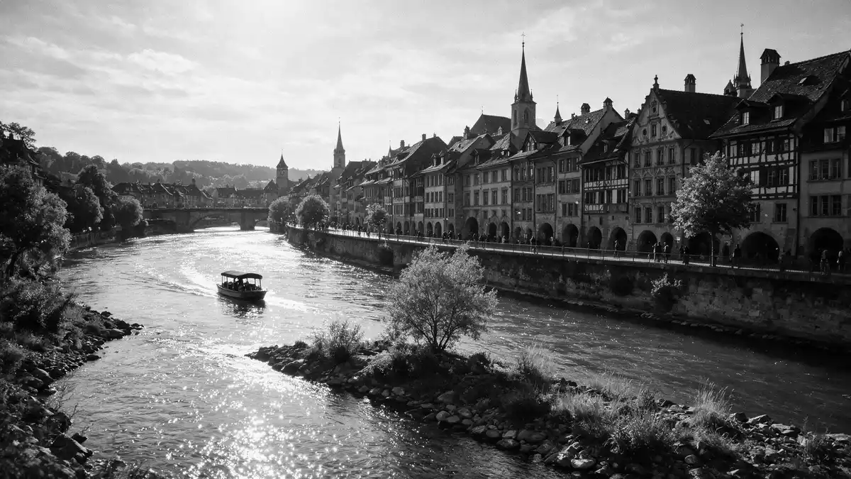 Schwarzweiss-Reportage vom Wahrzeichen Altstadt Bern in Bern, Schweiz