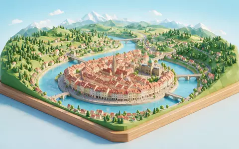Isometrisches Diorama von Altstadt Bern und Umgebung in Bern Schweiz, verspielte Low-Poly-Kulisse in Pastellfarben - Foto: THN