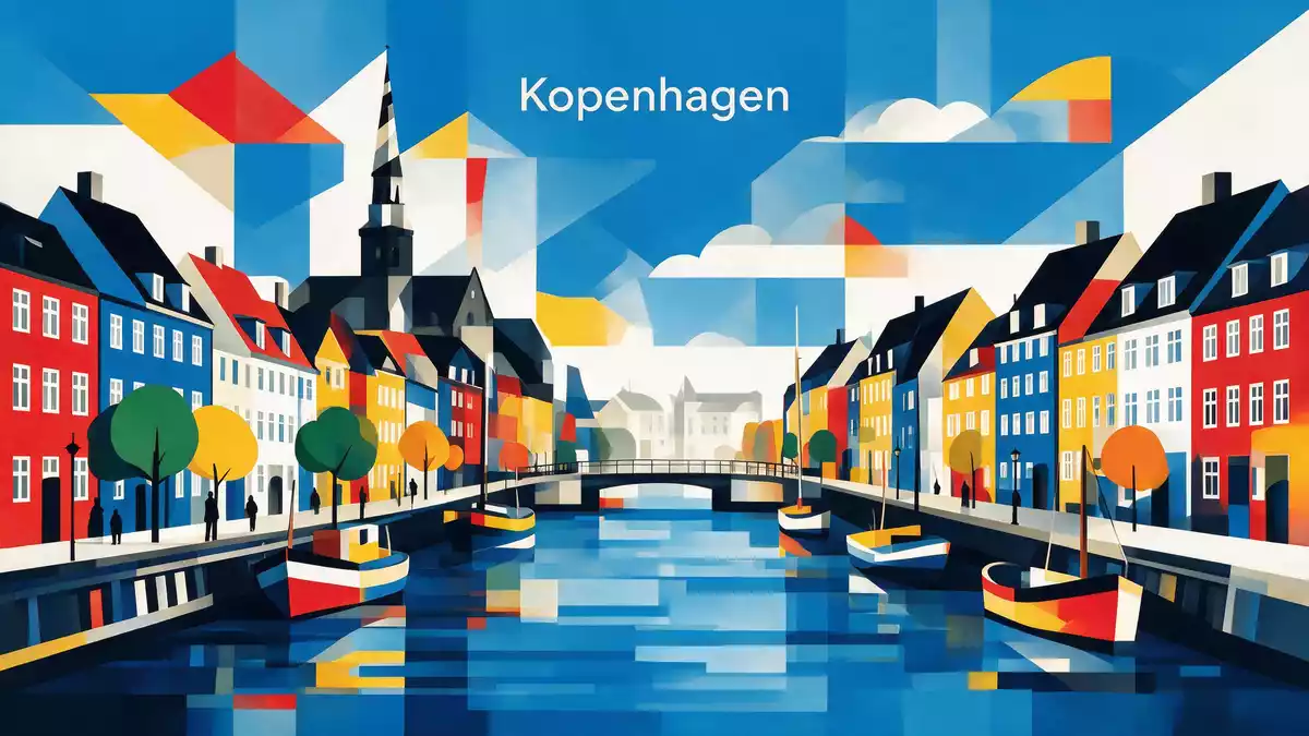Bauhaus-Poster als Abstraktion von Nyhavn Kopenhagen in Kopenhagen, Dänemark