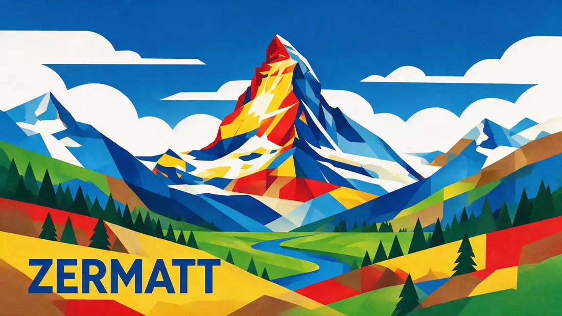 Bauhaus-Poster als Abstraktion von Matterhorn Zermatt in Zermatt, Schweiz