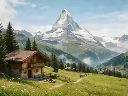 Editorialbild im Reisemagazin-Stil vom Wahrzeichen Matterhorn Zermatt in Zermatt Schweiz, ausgewogene Bildgestaltung und natuerliches Umgebungslicht - Foto: THN
