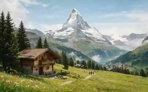 Editorialbild im Reisemagazin-Stil vom Wahrzeichen Matterhorn Zermatt in Zermatt Schweiz, ausgewogene Bildgestaltung und natuerliches Umgebungslicht - Foto: THN