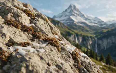 Extreme Makroaufnahme eines Materialdetails am Wahrzeichen Schilthorn in Lauterbrunnen Schweiz, taktile Struktur und weiches Seitenlicht - Foto: THN