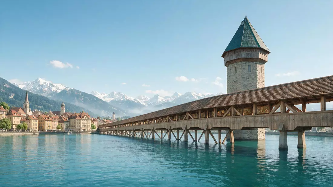 Architektur-Render von Kapellbrücke Luzern in Luzern, Schweiz bei Tageslicht