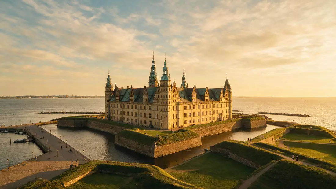 Fotorealistische Ansicht von Schloss Kronborg in Helsingör, Dänemark im Abendlicht
