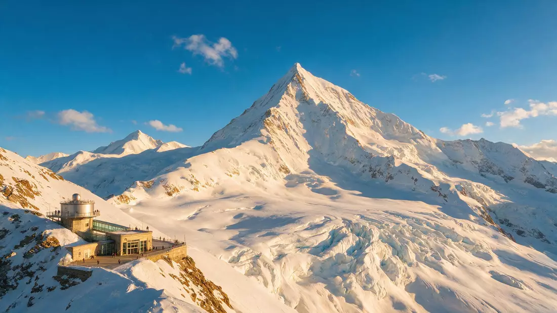 Fotorealistische Ansicht von Jungfraujoch in Jungfraujoch, Schweiz im Abendlicht