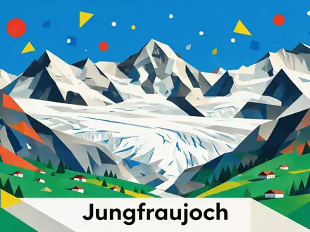 Bauhaus-Poster als geometrische Abstraktion von Jungfraujoch in Jungfraujoch Schweiz, kraeftige Grundfarben und harte Formkanten - Foto: THN