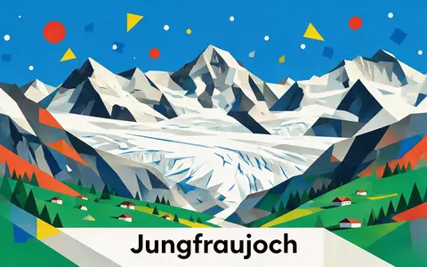 Bauhaus-Poster als geometrische Abstraktion von Jungfraujoch in Jungfraujoch Schweiz, kraeftige Grundfarben und harte Formkanten - Foto: THN