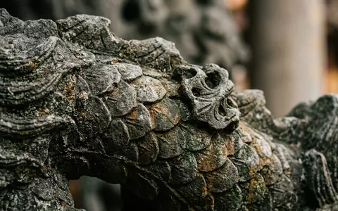 Extreme Makroaufnahme eines Materialdetails am Wahrzeichen Longshan-Tempel Taipeh in Taipeh Taiwan, taktile Struktur und weiches - Foto: THN