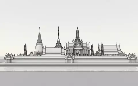 Moderner Architektur-Render zeigt Silhouette von Wat Phra Kaeo Bangkok in Bangkok Thailand, klare Linien und - Foto: THN