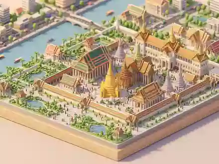 Isometrisches Diorama von Wat Phra Kaeo Bangkok und Umgebung in Bangkok Thailand, verspielte Low-Poly-Kulisse in - Foto: THN