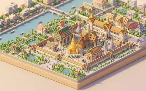 Isometrisches Diorama von Wat Phra Kaeo Bangkok und Umgebung in Bangkok Thailand, verspielte Low-Poly-Kulisse in - Foto: THN