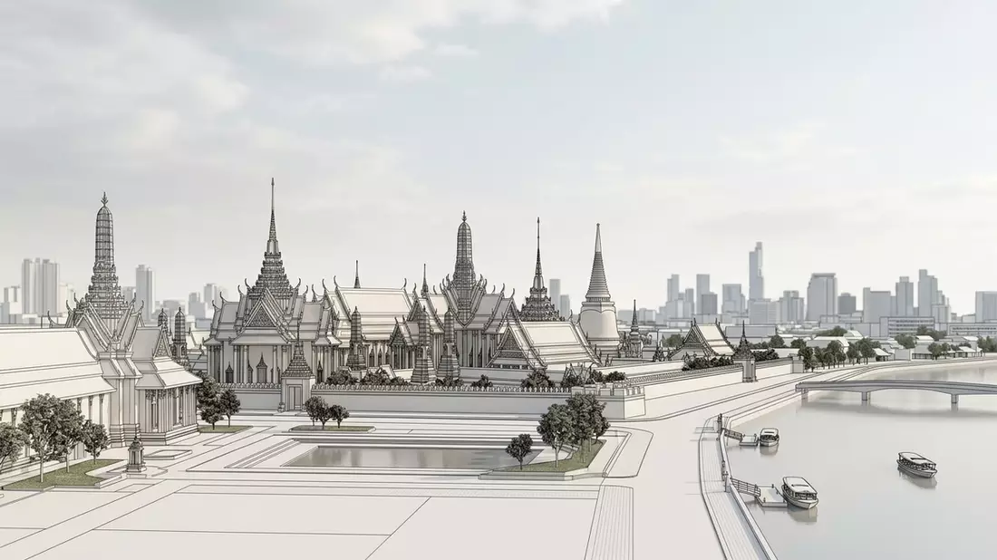 Architektur-Render von Königspalast Bangkok in Bangkok, Thailand bei Tageslicht