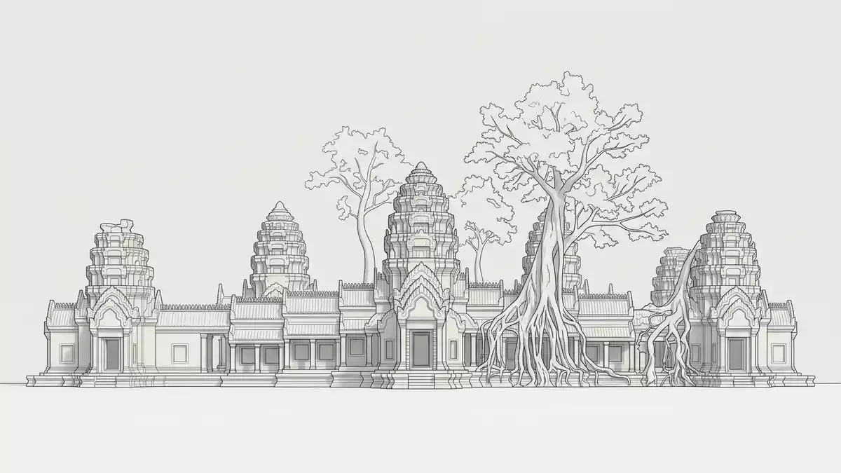 Architektur-Render von Ta Prohm in Siem Reap, Kambodscha bei Tageslicht