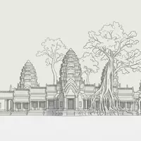 Moderner Architektur-Render zeigt Silhouette von Ta Prohm in Siem Reap Kambodscha, klare Linien und neutrales - Foto: THN