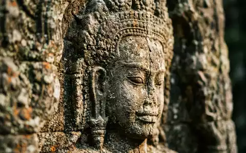 Extreme Makroaufnahme eines Materialdetails am Wahrzeichen Ta Prohm in Siem Reap Kambodscha, taktile Struktur und - Foto: THN