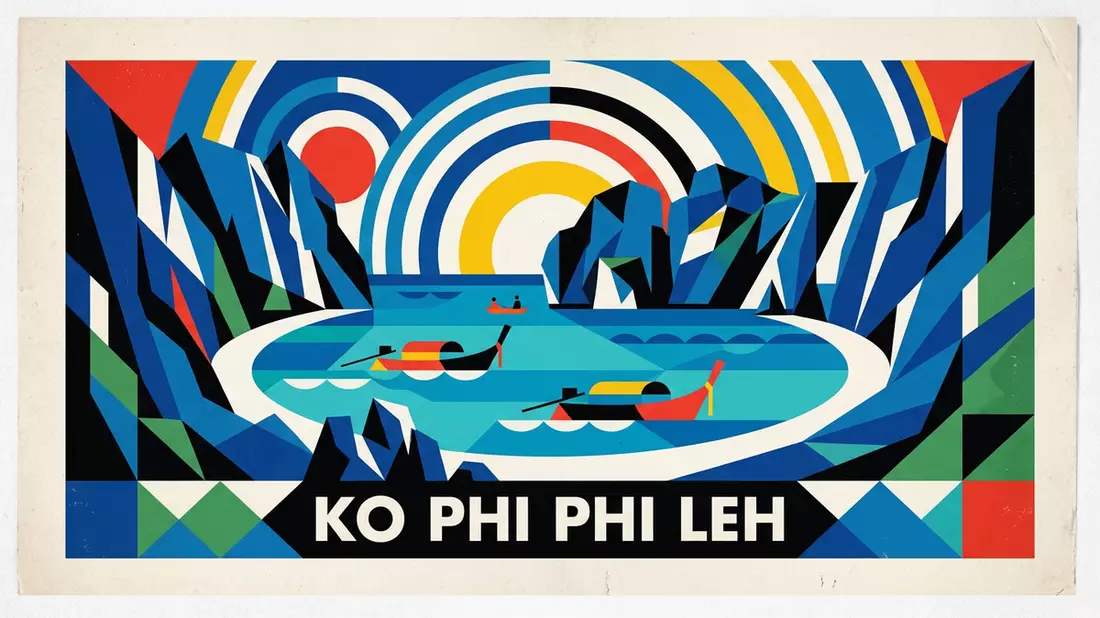 Bauhaus-Poster als Abstraktion von Maya Bay in Ko Phi Phi Leh, Thailand