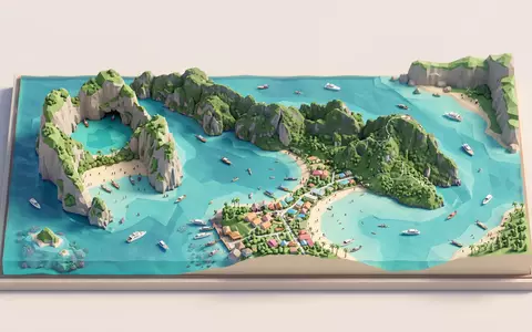 Isometrisches Diorama von Phi-Phi-Inseln und Umgebung in Krabi Thailand, verspielte Low-Poly-Kulisse in Pastellfarben - Foto: THN