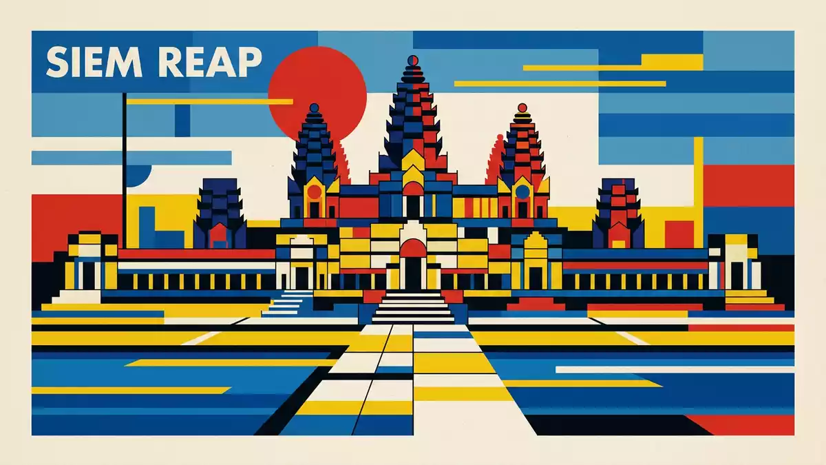 Bauhaus-Poster als Abstraktion von Angkor Wat in Siem Reap, Kambodscha