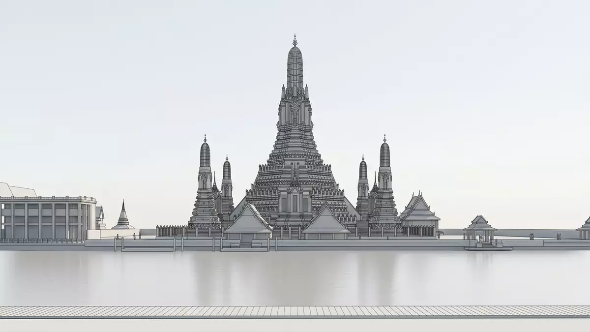 Architektur-Render von Wat Arun Bangkok in Bangkok, Thailand bei Tageslicht