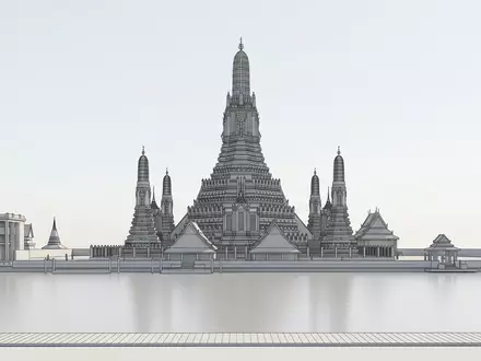 Moderner Architektur-Render zeigt Silhouette von Wat Arun Bangkok in Bangkok Thailand, klare Linien und neutrales - Foto: THN
