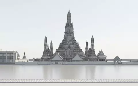 Moderner Architektur-Render zeigt Silhouette von Wat Arun Bangkok in Bangkok Thailand, klare Linien und neutrales - Foto: THN