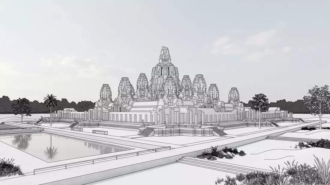 Architektur-Render von Bayon-Tempel in Siem Reap, Kambodscha bei Tageslicht