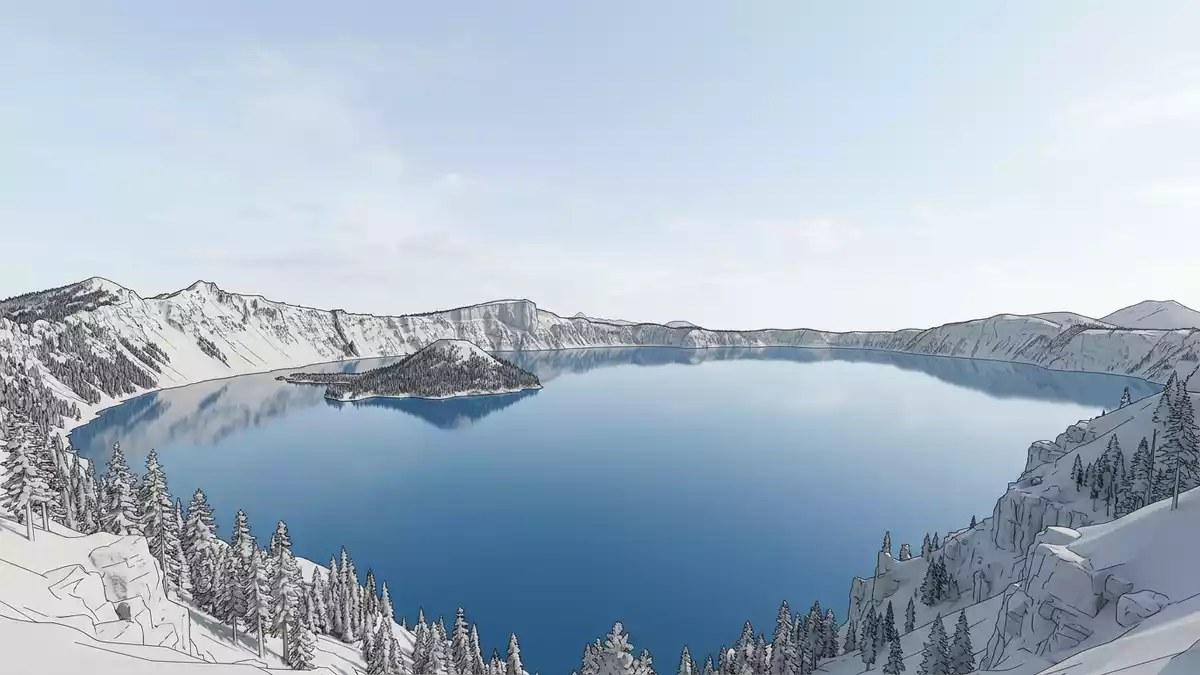 Architektur-Render von Crater-Lake-Nationalpark in Crater Lake, USA bei Tageslicht
