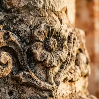 Extreme Makroaufnahme eines Materialdetails am Wahrzeichen The Alamo in San Antonio USA, taktile Struktur und - Foto: THN