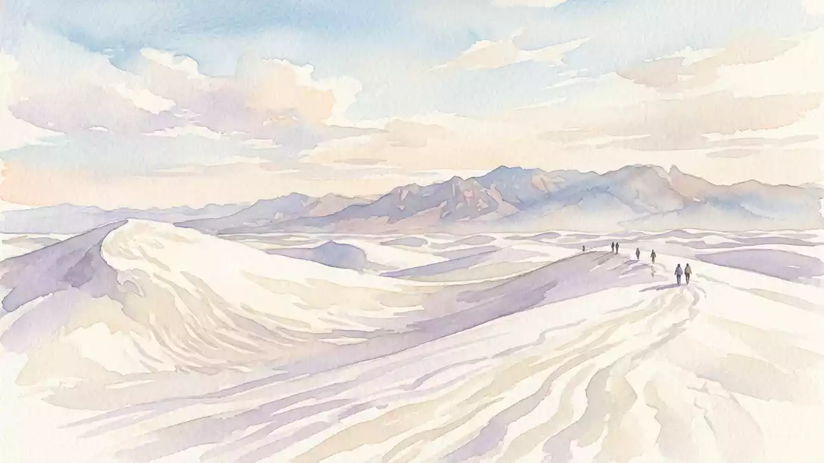 Aquarell-Illustration von White-Sands-Nationalpark in Alamogordo, USA als Reiseposter