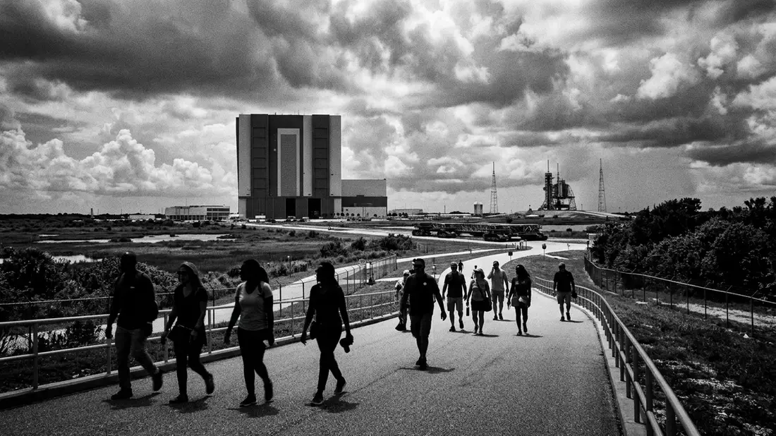 Schwarzweiss-Reportage vom Wahrzeichen Kennedy Space Center in Merritt Island, USA