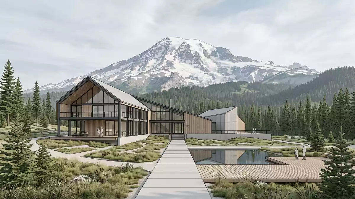 Architektur-Render von Mount-Rainier-Nationalpark in Ashford, USA bei Tageslicht