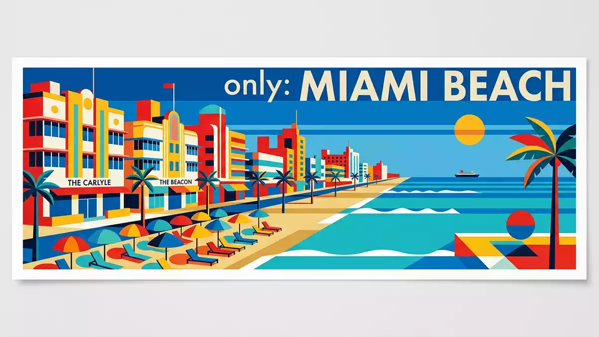 Bauhaus-Poster als Abstraktion von South Beach Miami in Miami Beach, USA