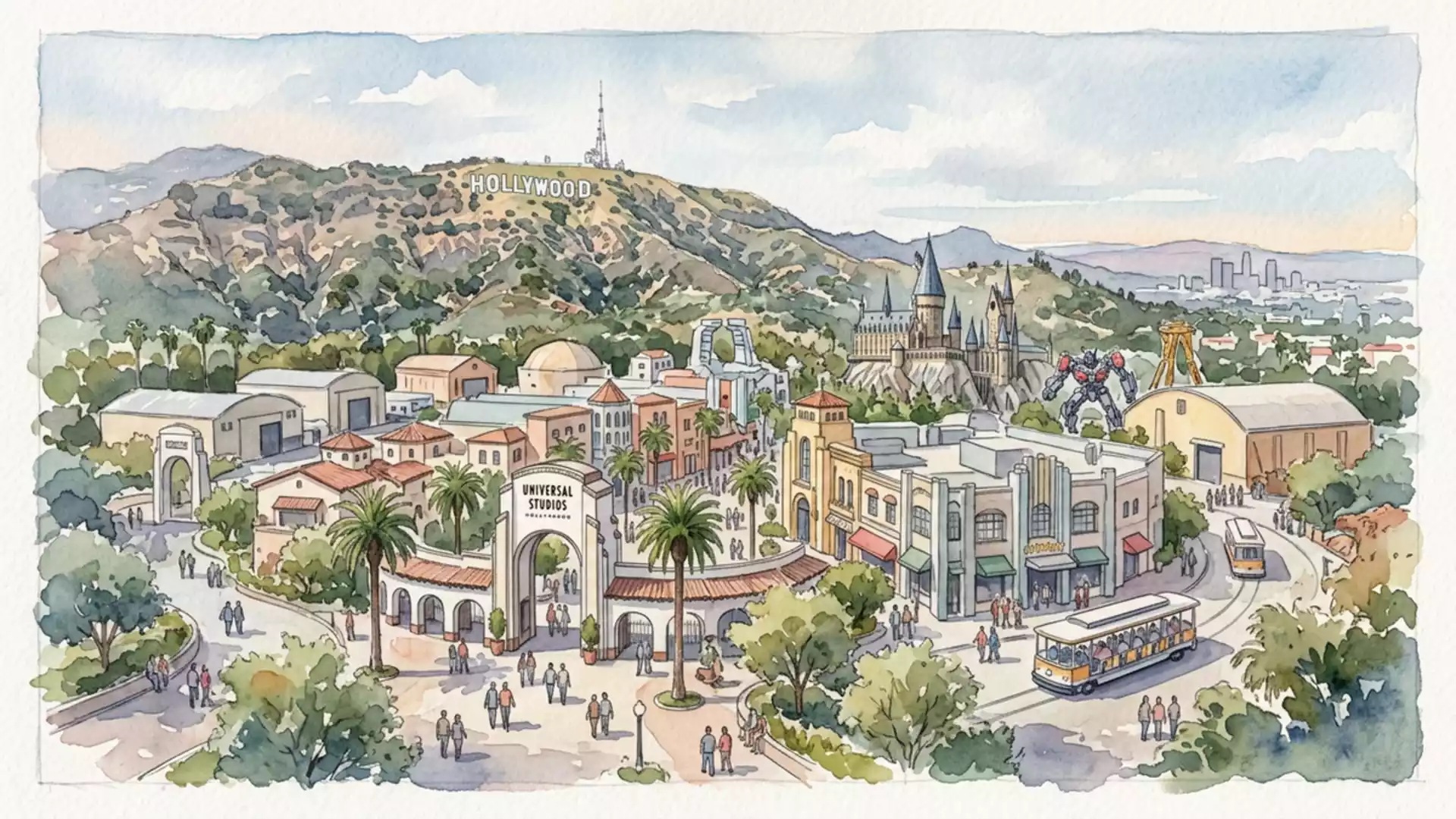 Universal Studios Hollywood and the studio lot below the rides