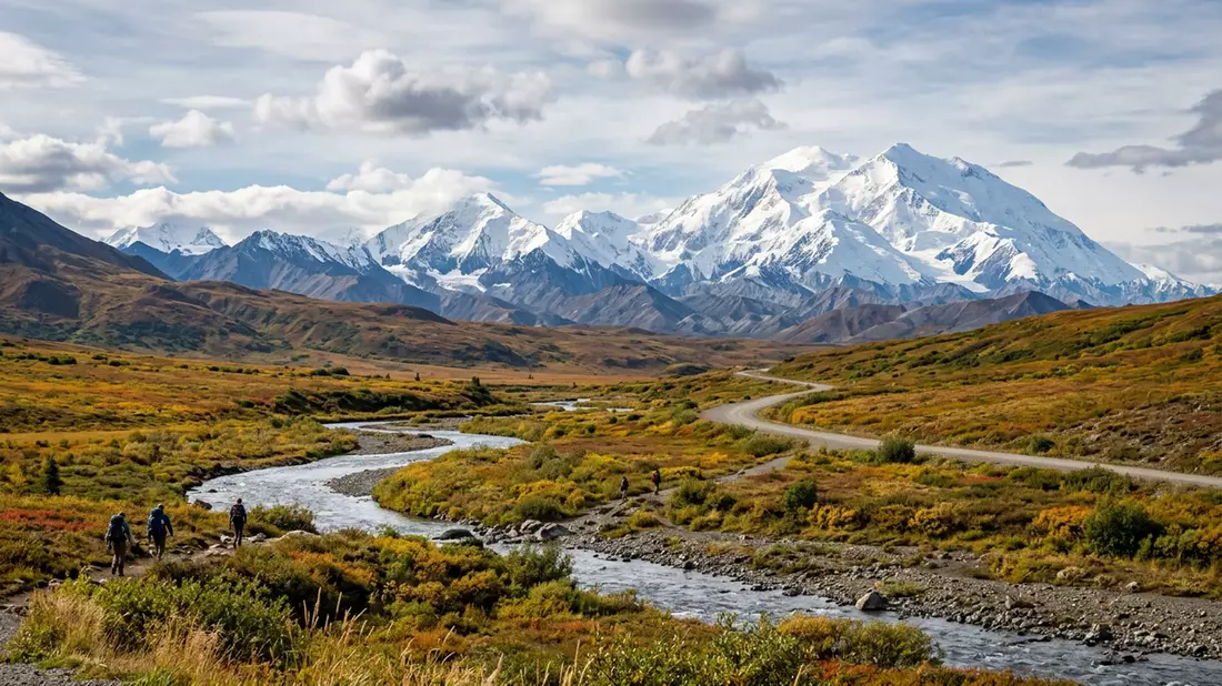 Editorial-Reisemagazinbild vom Wahrzeichen Denali-Nationalpark in Denali Park, USA