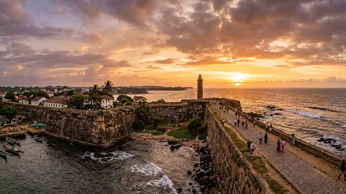 Fotorealistische Ansicht von Galle Fort in Galle, Sri Lanka im Abendlicht