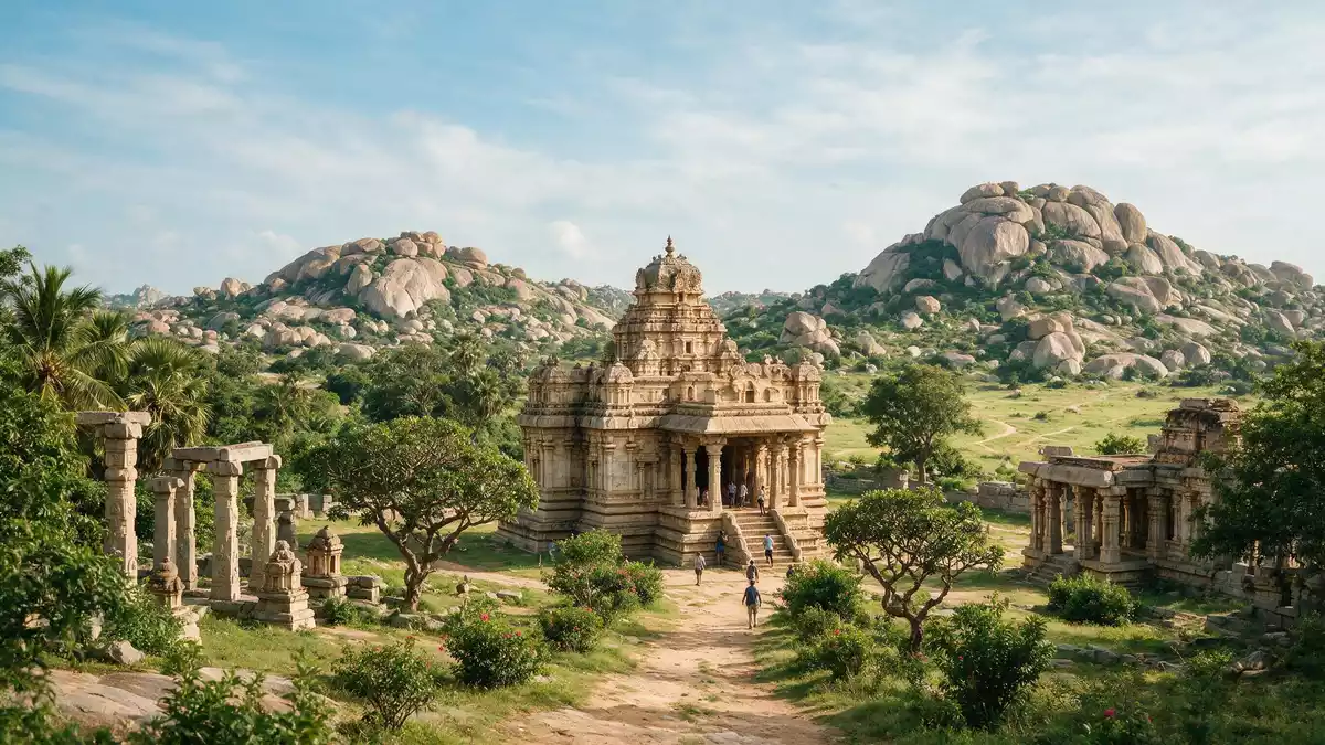 Editorial-Reisemagazinbild vom Wahrzeichen Hampi in Hampi, Indien