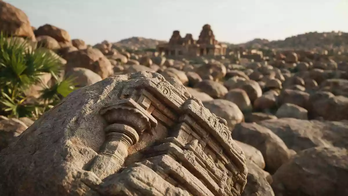 Makroaufnahme eines Materialdetails am Wahrzeichen Hampi, Hampi Indien