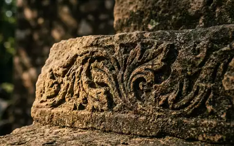 Extreme Makroaufnahme eines Materialdetails am Wahrzeichen Ranthambore-Nationalpark in Sawai Madhopur Indien, taktile Struktur und weiches - Foto: THN