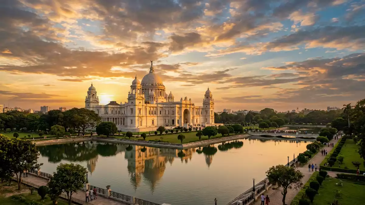Fotorealistische Ansicht von Victoria Memorial Kolkata in Kolkata, Indien im Abendlicht