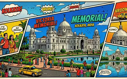 Pop-Art-Comicillustration des Wahrzeichens Victoria Memorial Kolkata in Kolkata Indien, kraeftige Konturen Rasterpunkte und satte Farben - Foto: THN