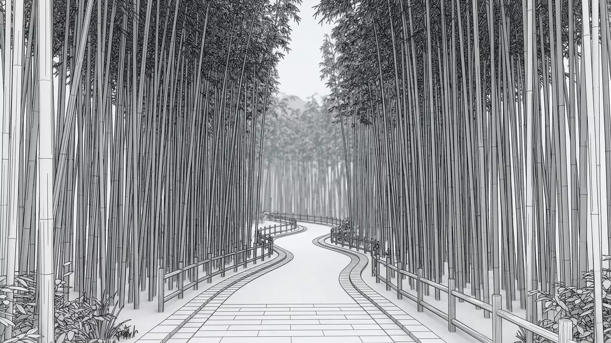 Architektur-Render von Arashiyama-Bambuswald in Kyoto, Japan bei Tageslicht