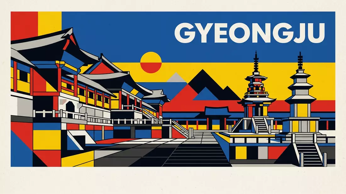 Bauhaus-Poster als Abstraktion von Bulguksa Gyeongju in Gyeongju, Südkorea