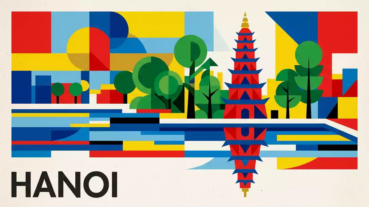 Bauhaus-Poster als Abstraktion von Tran-Quoc-Pagode Hanoi in Hanoi, Vietnam