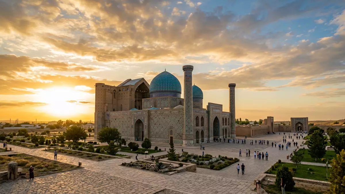 Fotorealistische Ansicht von Hodscha-Ahmed-Yasawi-Mausoleum in Turkistan, Kasachstan im Aben…
