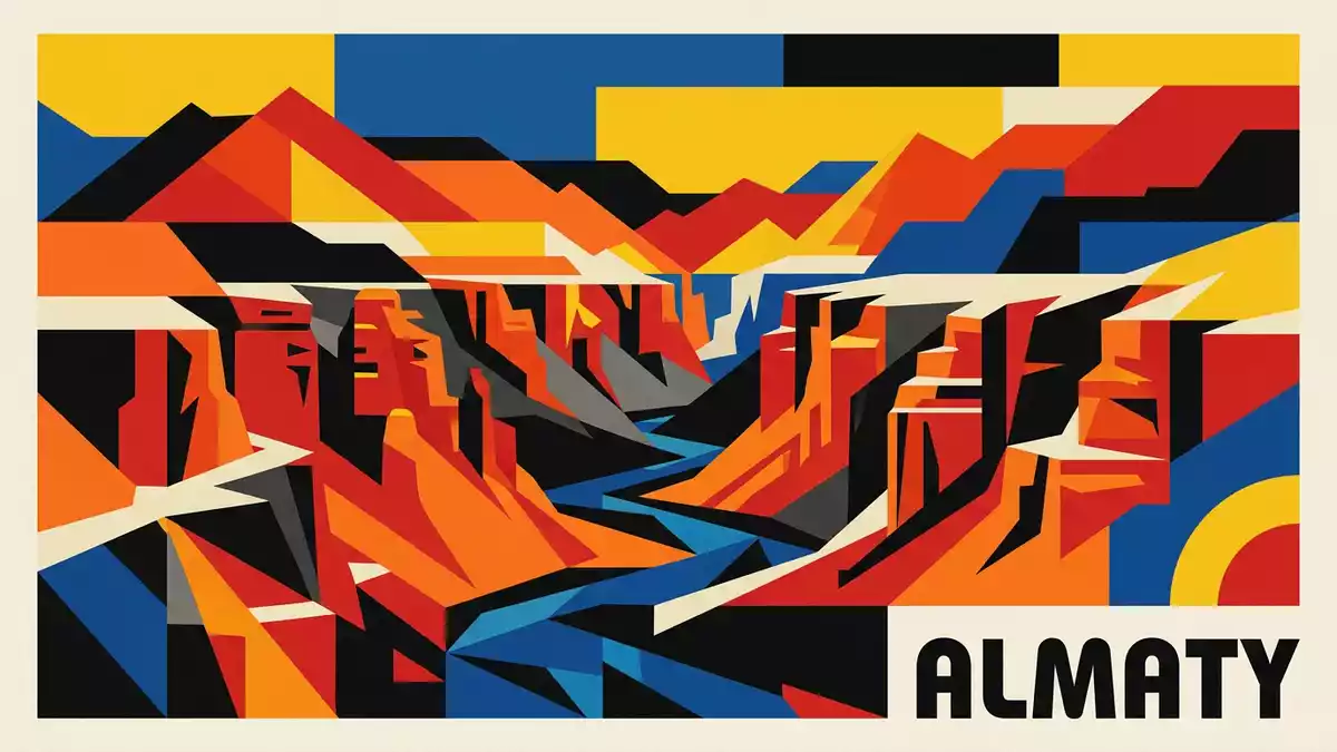 Bauhaus-Poster als Abstraktion von Charyn Canyon in Almaty, Kasachstan