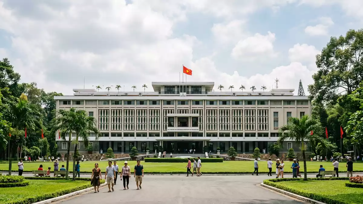Editorial-Reisemagazinbild vom Wahrzeichen Wiedervereinigungspalast Saigon in Ho-Chi-Minh-St…