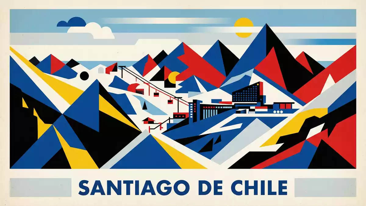 Bauhaus-Poster als Abstraktion von Valle Nevado in Santiago de Chile, Chile