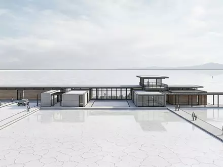 Moderner Architektur-Render zeigt Silhouette von Salar de Uyuni in Uyuni Bolivien, klare Linien und neutrales - Foto: THN